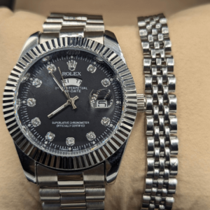 Rolex: Date & Time Watch (Free Bracelet) - Silver