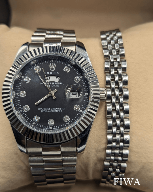 Rolex: Date & Time Watch (Free Bracelet) - Silver