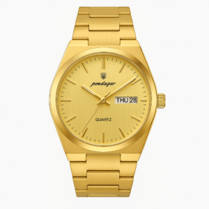 POEDAGAR Gold Plated Bracelet Strap Day Date Watch
